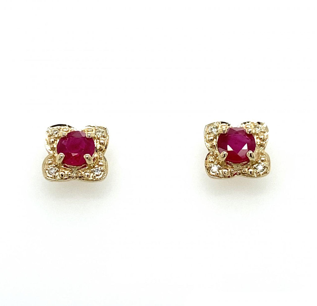 9ct Yellow Gold Ruby And Diamond Earrings