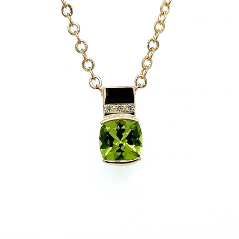 9ct Yellow Gold Peridot And Diamond Pendant
