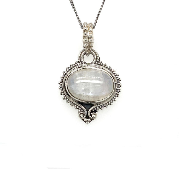  	Sterling Silver Beaded Moonstone Necklace 