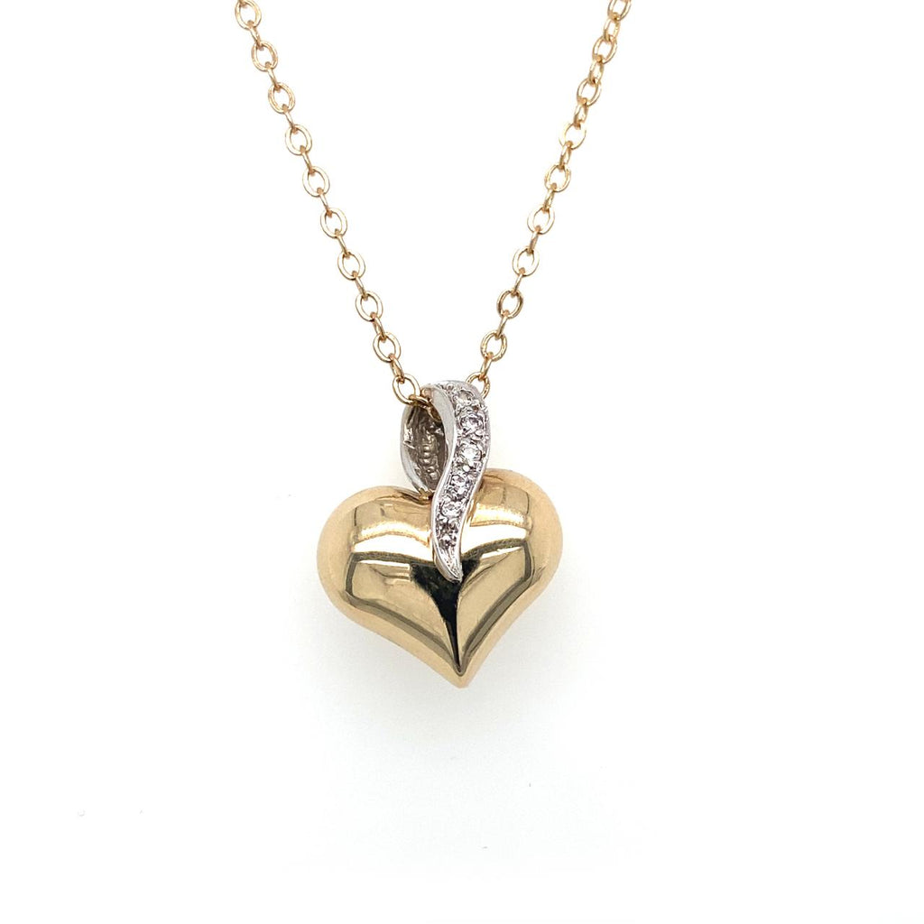 9ct 2tone Puffed Heart Pendant With Cubic Zirconia Bail Design