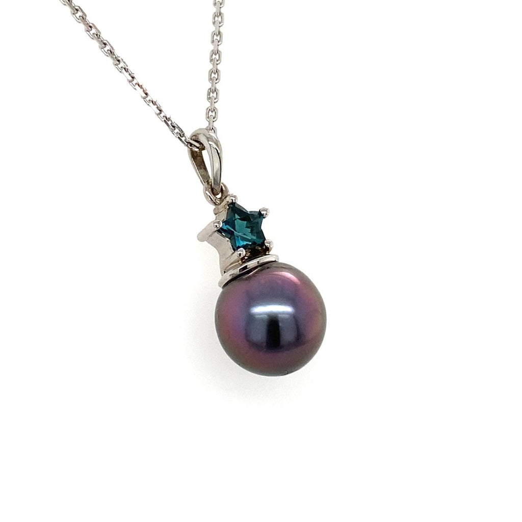  	9ct White Gold Tourmaline And Tahitian Pearl Pendant 