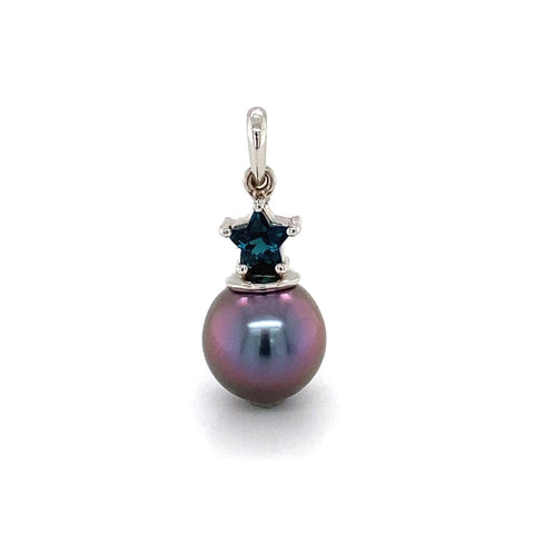 9ct White Gold Tourmaline And Tahitian Pearl Pendant