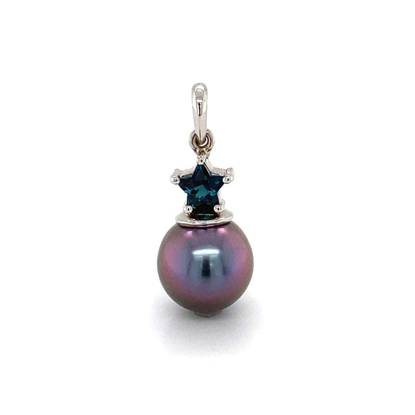  	9ct White Gold Tourmaline And Tahitian Pearl Pendant 