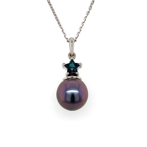  	9ct White Gold Tourmaline And Tahitian Pearl Pendant 