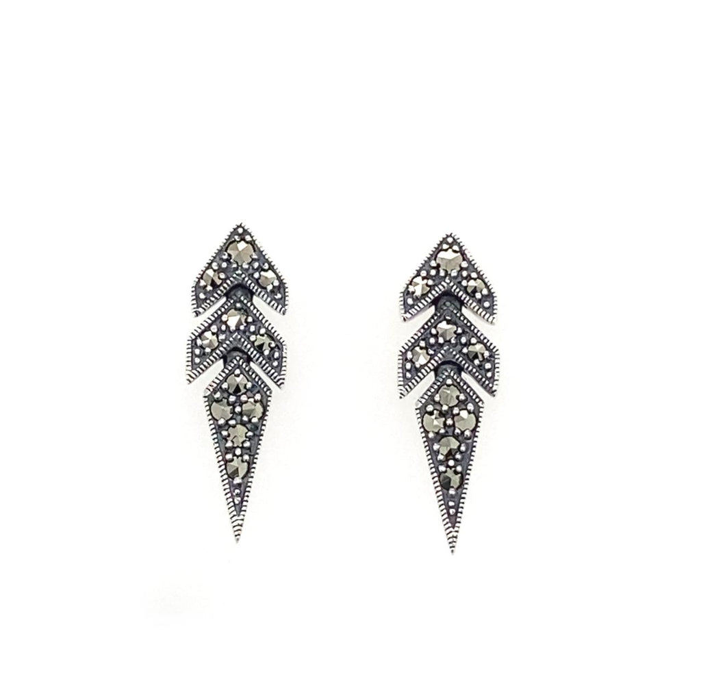 Sterling Silver Plain Arrow Shape Marcasite Stud Earrings