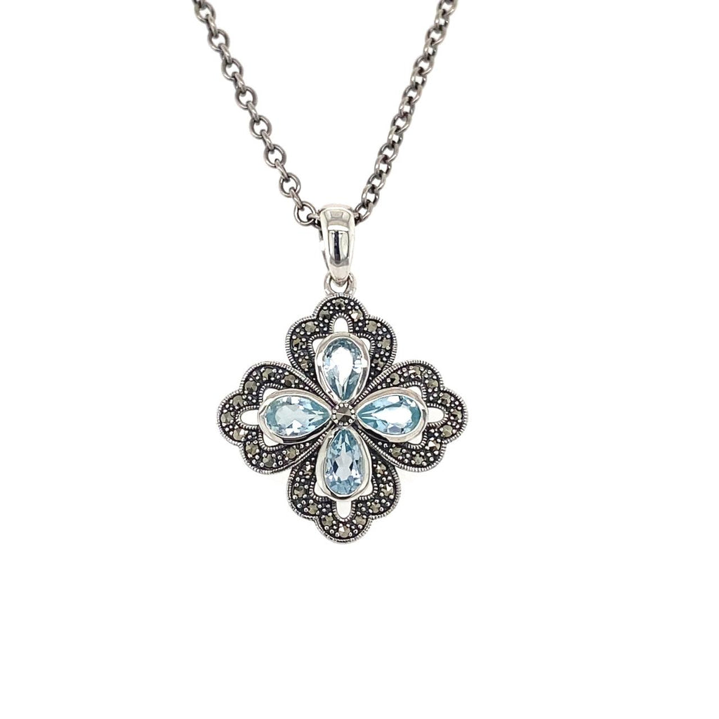  	Sterling Silver Blue Topaz And Marcasite Necklace 