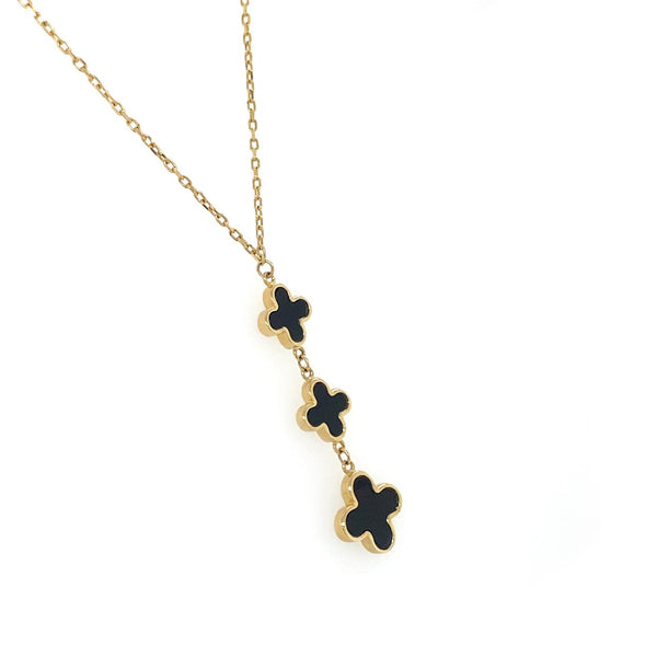 9ct Yellow Gold Trace Link Chain With Clover Onyx Pendant