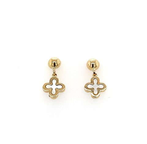 9ct Yellow Gold MOP Clover Drop Stud Earrings