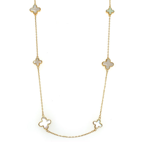  	9ct Yellow Gold Mothers of Pearl Flower Necklet