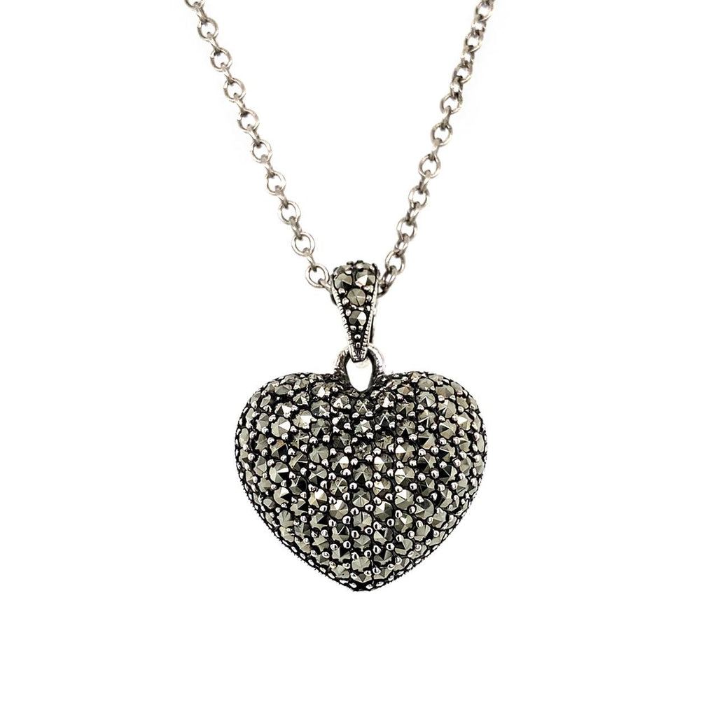 Sterling Silver Marcasite Heart double sided Pendant