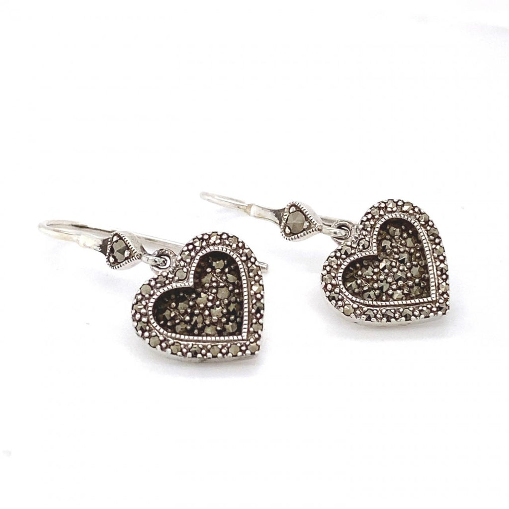 Sterling Silver Marcasite Heart Earrings - Main Image