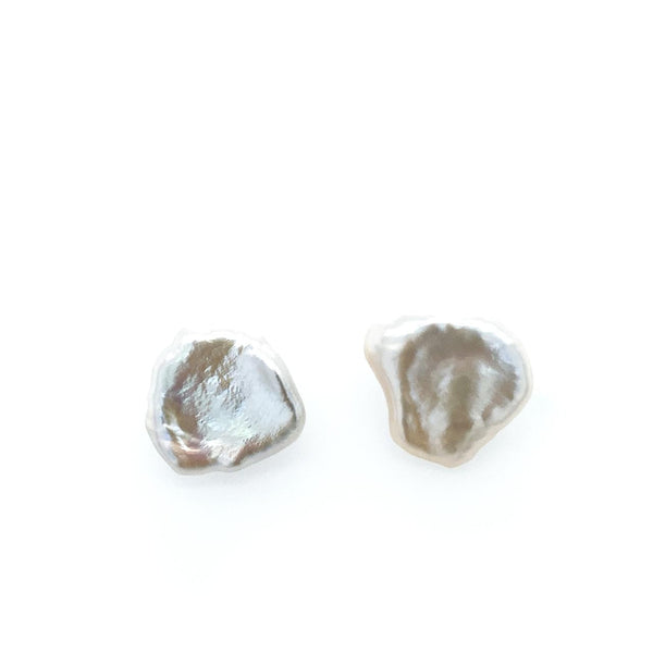 Sterling Silver White Keshi Freshwater Pearl Studs