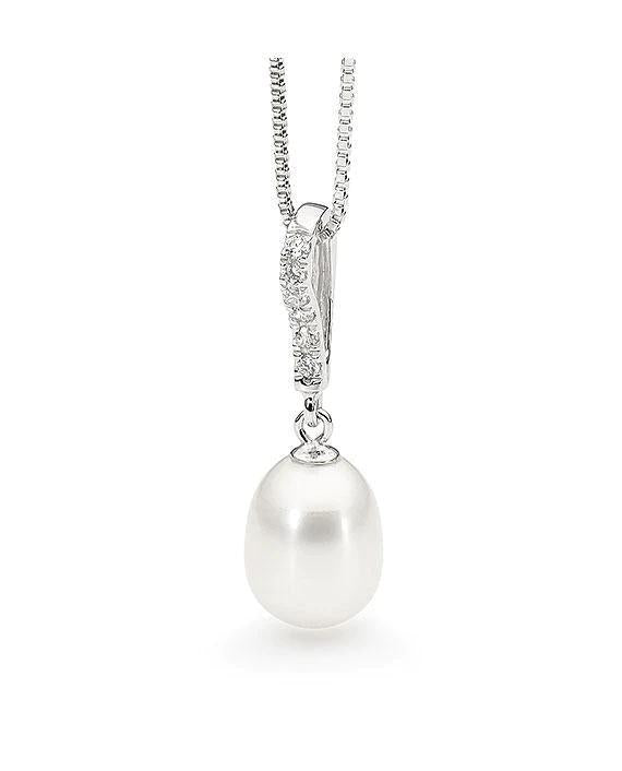  	Sterling Silver Freshwater Pearl And Cubic Zirconia Pendant