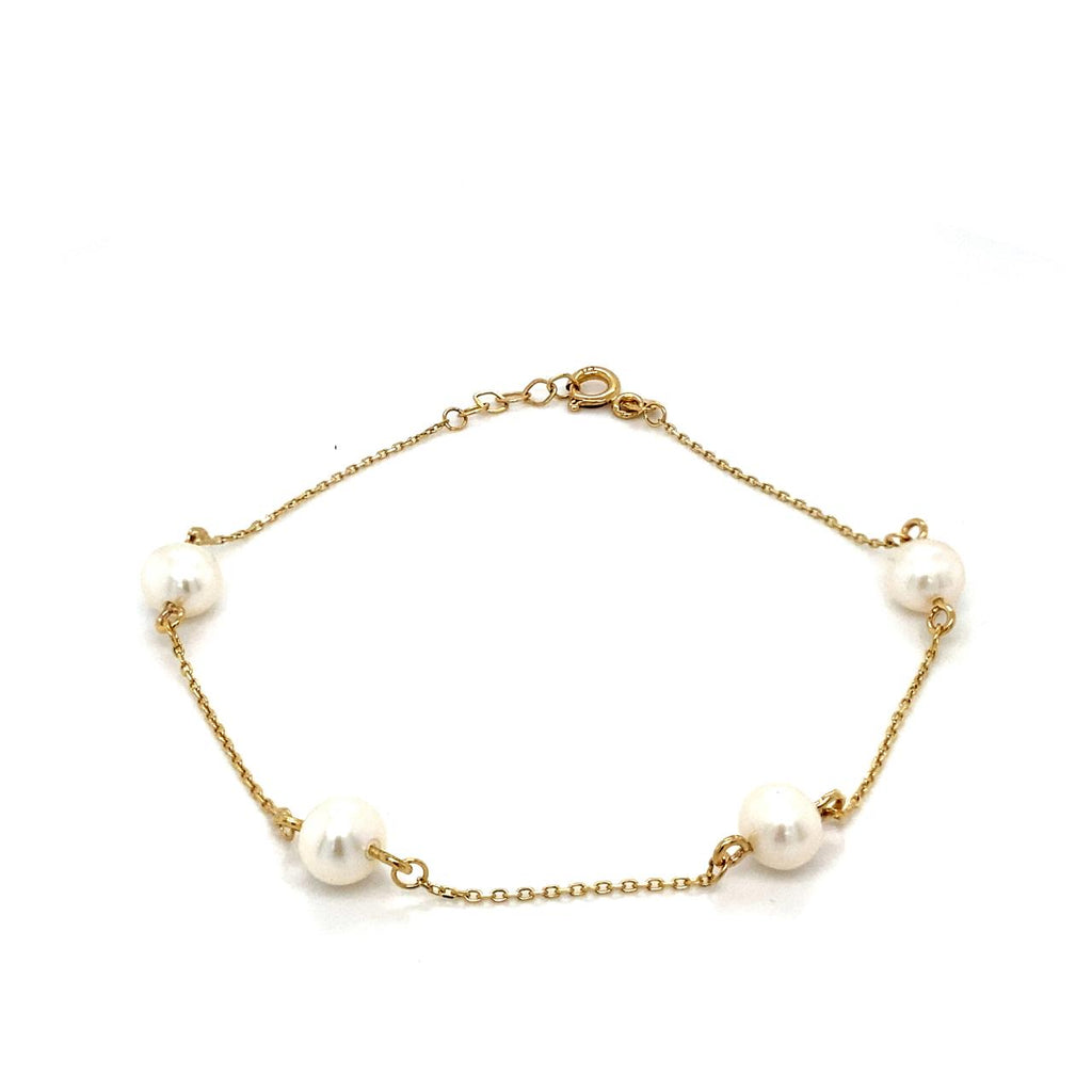  	9ct Yellow Gold Fine Freshwater Pearl Bracelet 