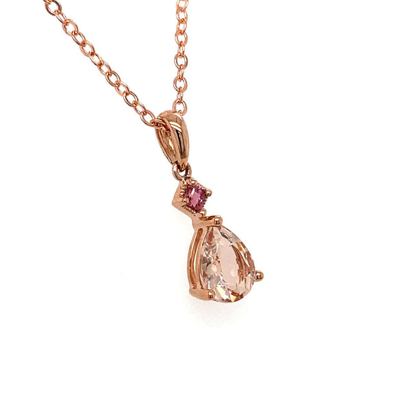 9ct Rose Gold Morganite Pear with Pink Tourmaline drop Pendant