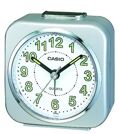  	Casio Travel clock, silver case white dial