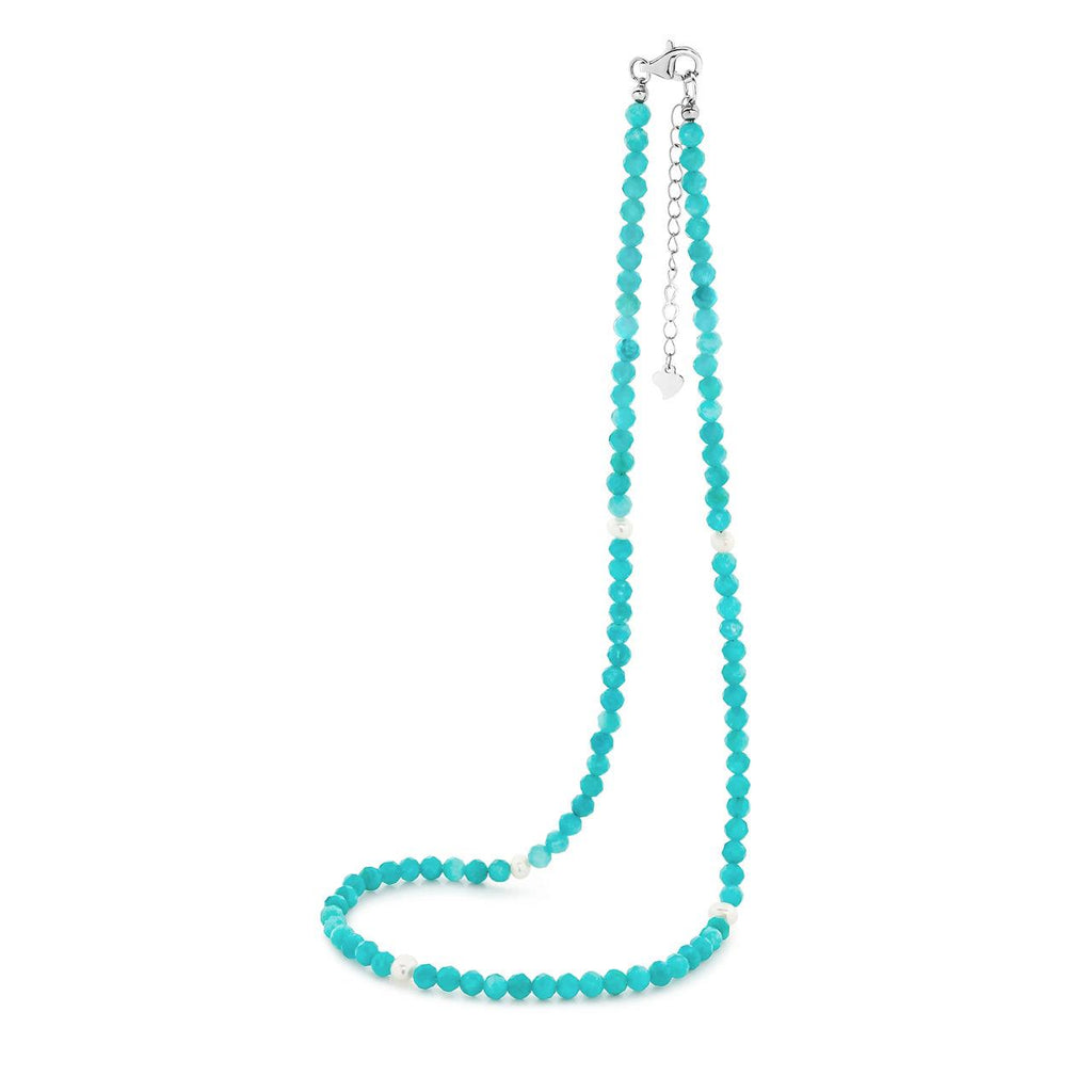  	Sterling Silver Freshwater Pearl and Amazonite Necklet