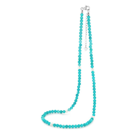  	Sterling Silver Freshwater Pearl and Amazonite Necklet