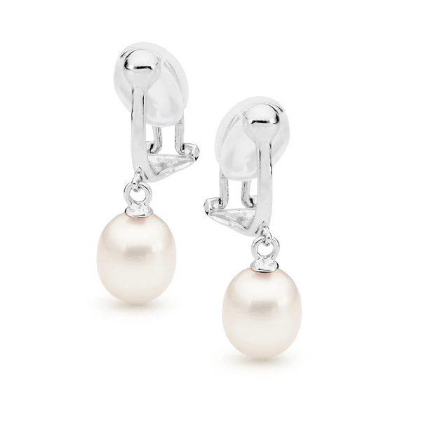 Sterling Silver Freshwater Pearl Clip On Drop Earrings 