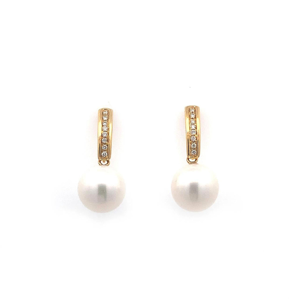 9ct Yellow Gold Diamond Set Drop Earrings With Edison Pearls