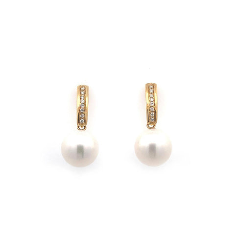 9ct Yellow Gold Diamond Set Drop Earrings With Edison Pearls