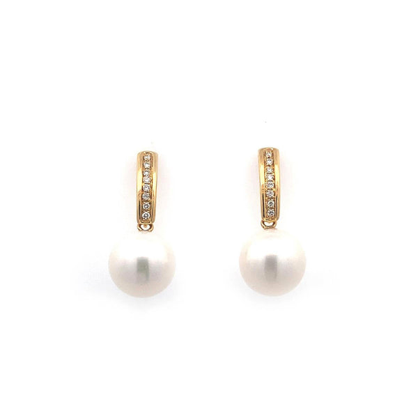 9ct Yellow Gold Diamond Set Drop Earrings With Edison Pearls
