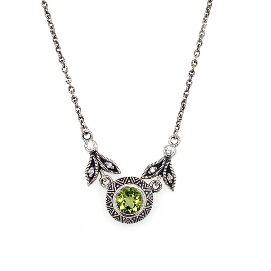 Sterling Silver Peridot and Cubic Zirconia Necklet 