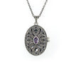  	Sterling Silver Amethyst and Marcasite Oval Locket