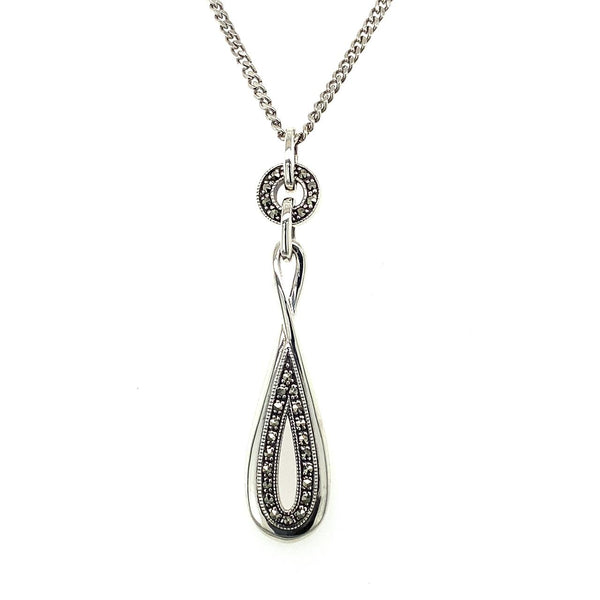  	Sterling silver tear drop and circle double drop pendant
