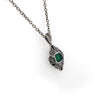 Sterling Silver Green Agate, Black Enamel and Marcasite Pendant