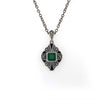 Sterling Silver Green Agate, Black Enamel and Marcasite Pendant