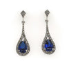 Sterling Silver Synthetic Sapphire and Marcasite Drop Earrings