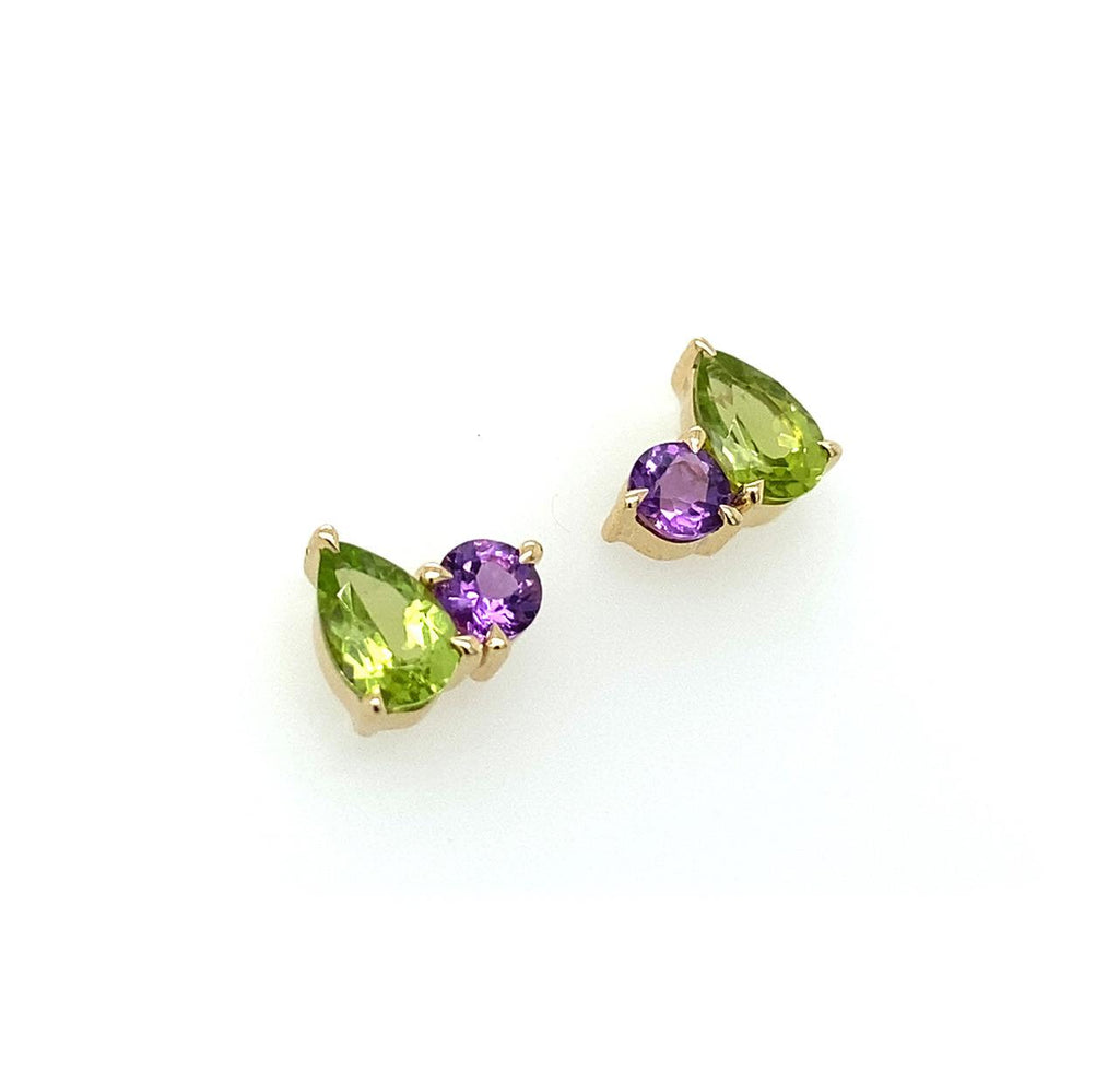 9ct Yellow Gold, Amethyst and Peridot Stud Earrings (Matching necklace also available) 