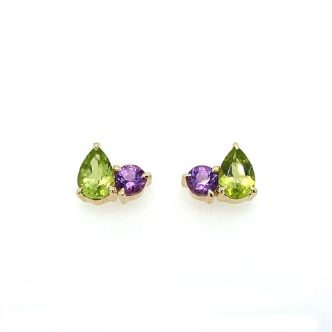 9ct Yellow Gold, Amethyst and Peridot Stud Earrings (Matching necklace also available) 