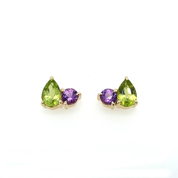 9ct Yellow Gold, Amethyst and Peridot Stud Earrings (Matching necklace also available) 