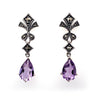 Sterling silver pear cut amethyst marcasite drop stud earrings