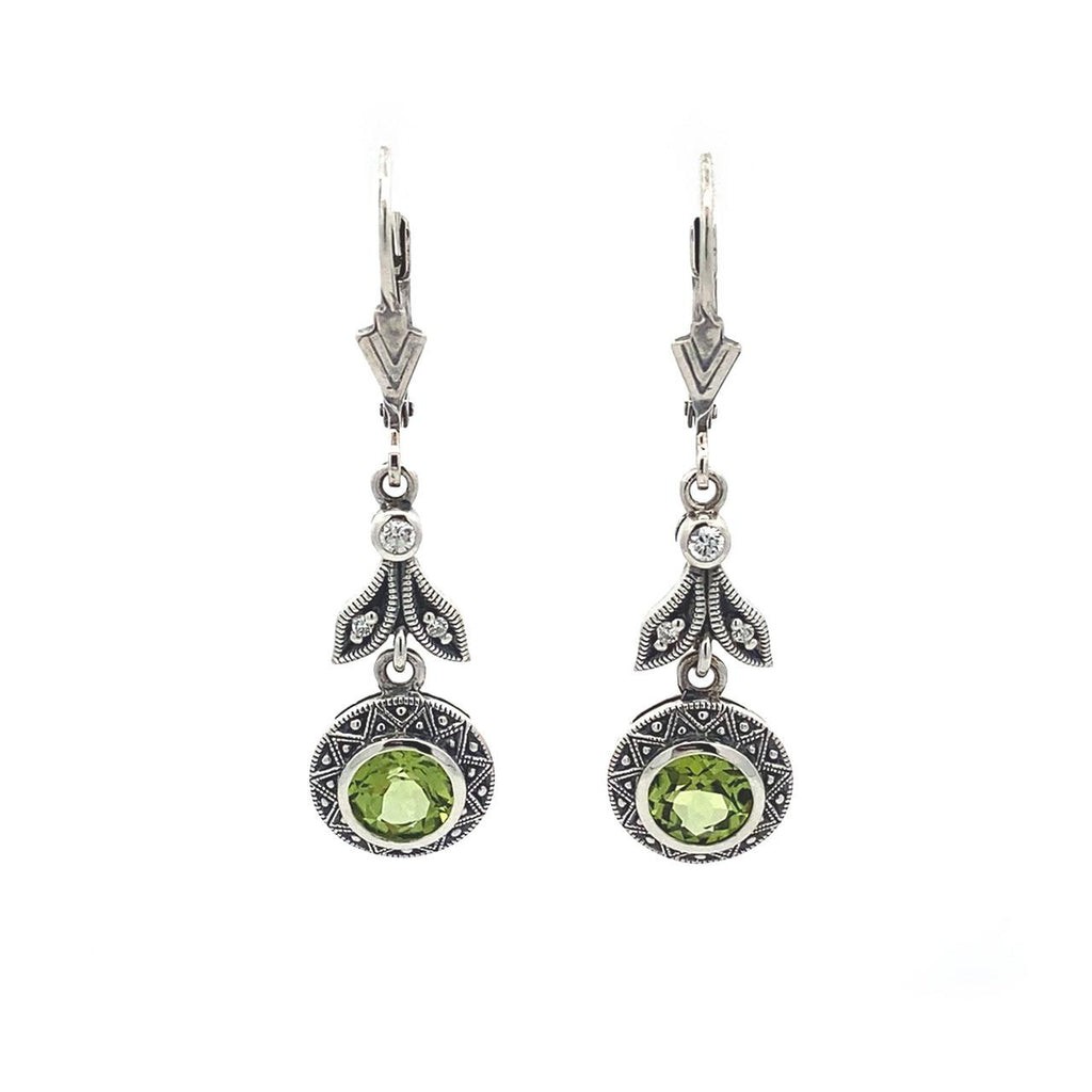 Sterling Silver Peridot and Cubic Zirconia Earrings 