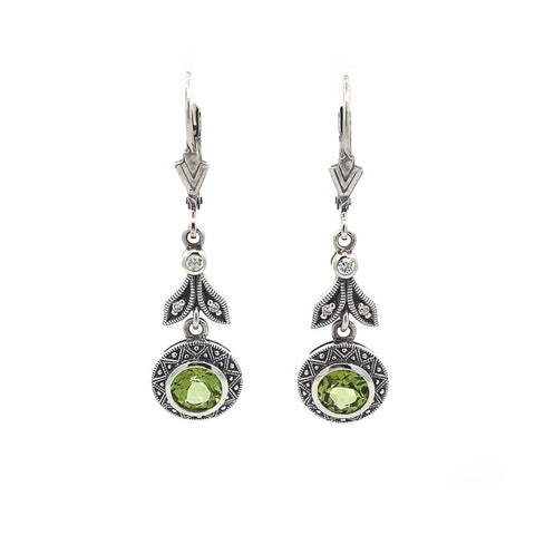 Sterling Silver Peridot and Cubic Zirconia Earrings 