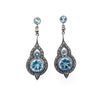 Sterling Silver Blue Topaz and Marcasite Circular Teardrop Design Earrings