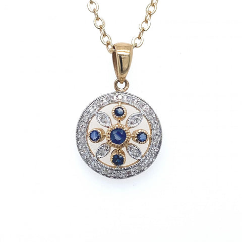 9ct Yellow Gold Sapphire and Diamond Pendant