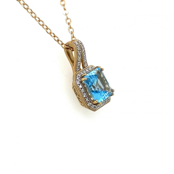 9ct Yellow Gold Blue Topaz and Diamond Enhancer Pendant