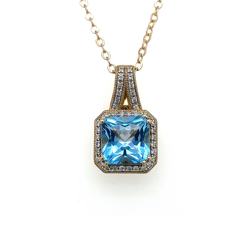 9ct Yellow Gold Blue Topaz and Diamond Enhancer Pendant