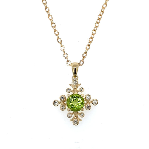 9ct Yellow Gold Peridot and Diamond Pendant