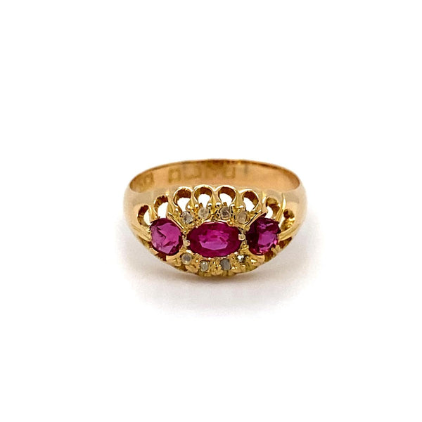 Estate 18ct Yellow Gold Ruby and Diamond Ring