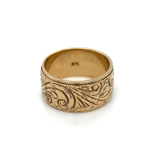 Estate 9ct Yellow Gold Hand Engraved Ring