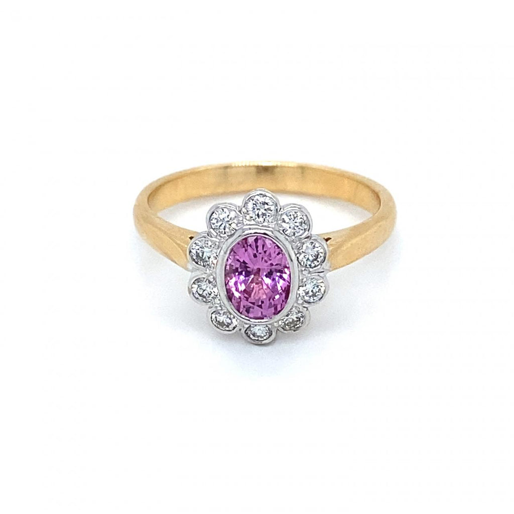18ct Yellow Gold Pink Sapphire And Diamond Ring