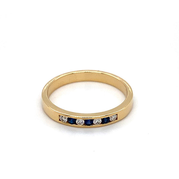 18ct Yellow Gold Sapphire & Diamond Channel set Ring