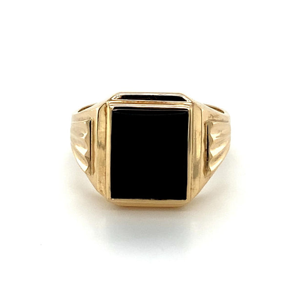 9ct Yellow Gold Black Onyx Gents Ring