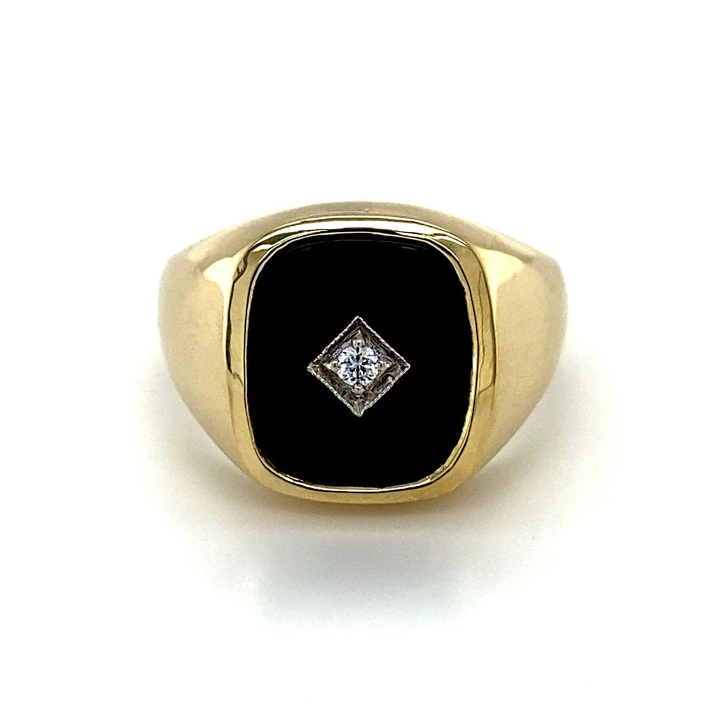 9ct Yellow Gold Black Onyx CZ Gents Ring