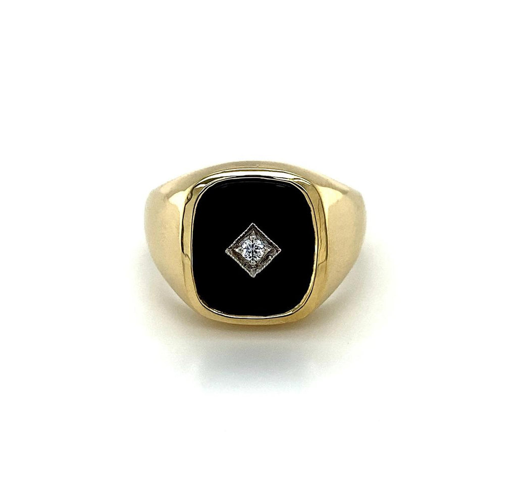 9ct Yellow Gold Black Onyx CZ Gents Ring